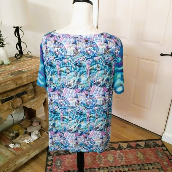 Soft Surroundings Short Sleeve Blue & Purple Scoop Neck Top in Size Large - Picture 3 of 5